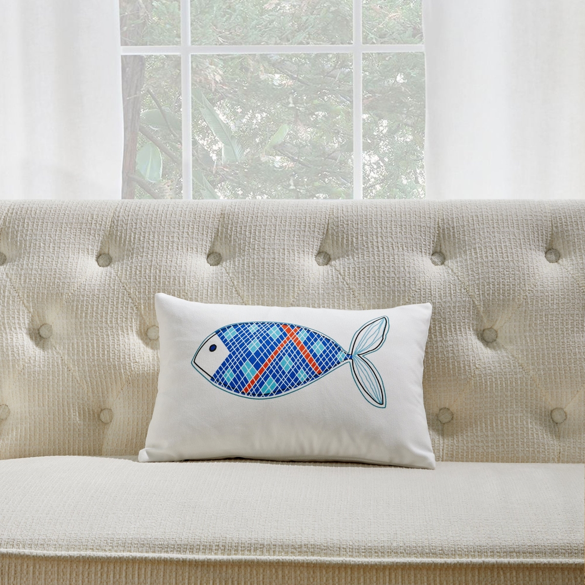 HU-SU1218IC1NXX White With Blue And Orange Fish Pillow Cover