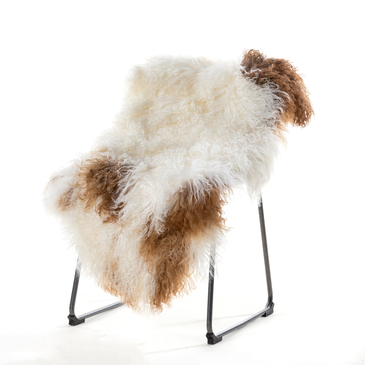HU-MU2440YXB1 White And Brown Mongolian Lamb Rug