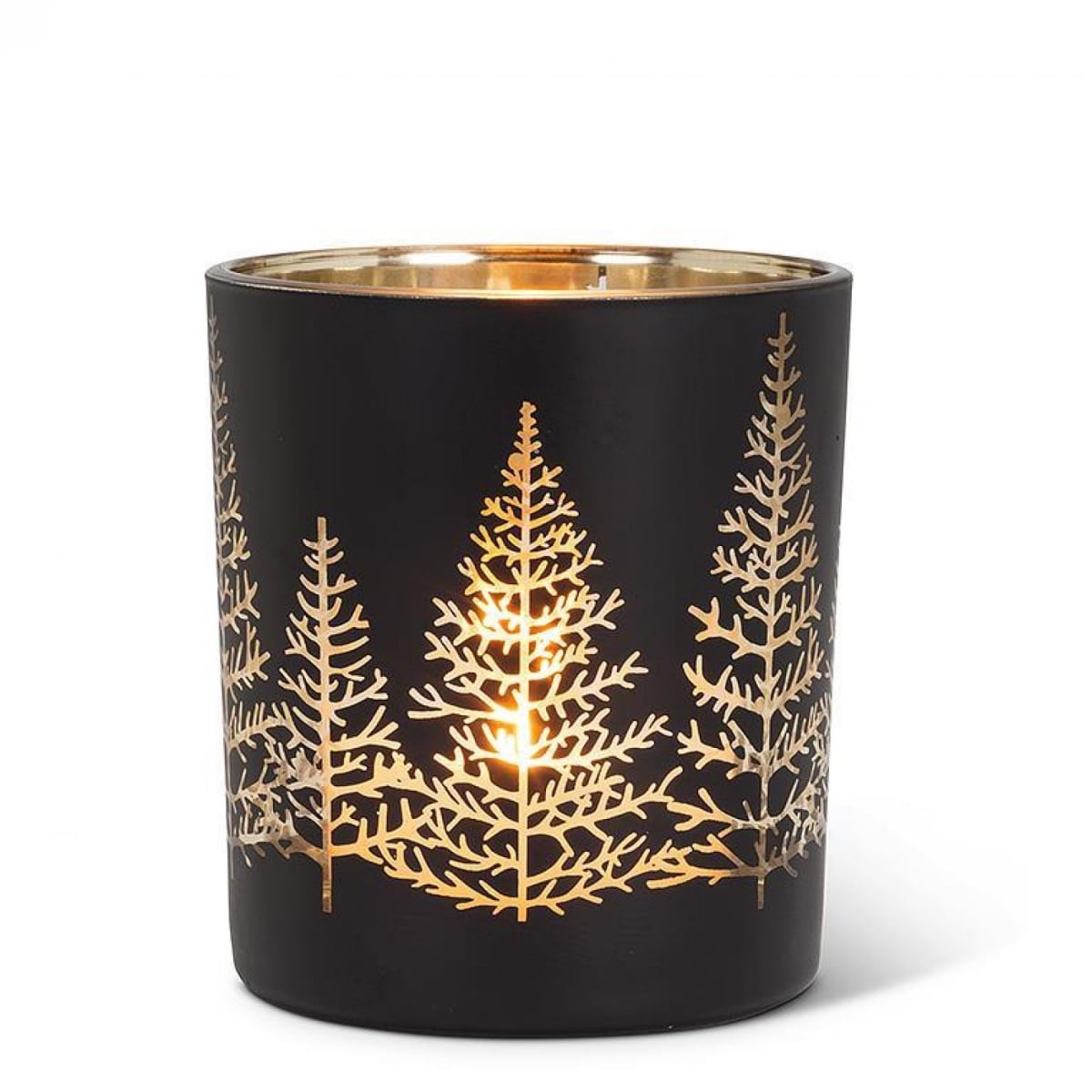 AB-15-GLIMMER-LG-BLK Black With Gold Tree Tealight Candle Holder