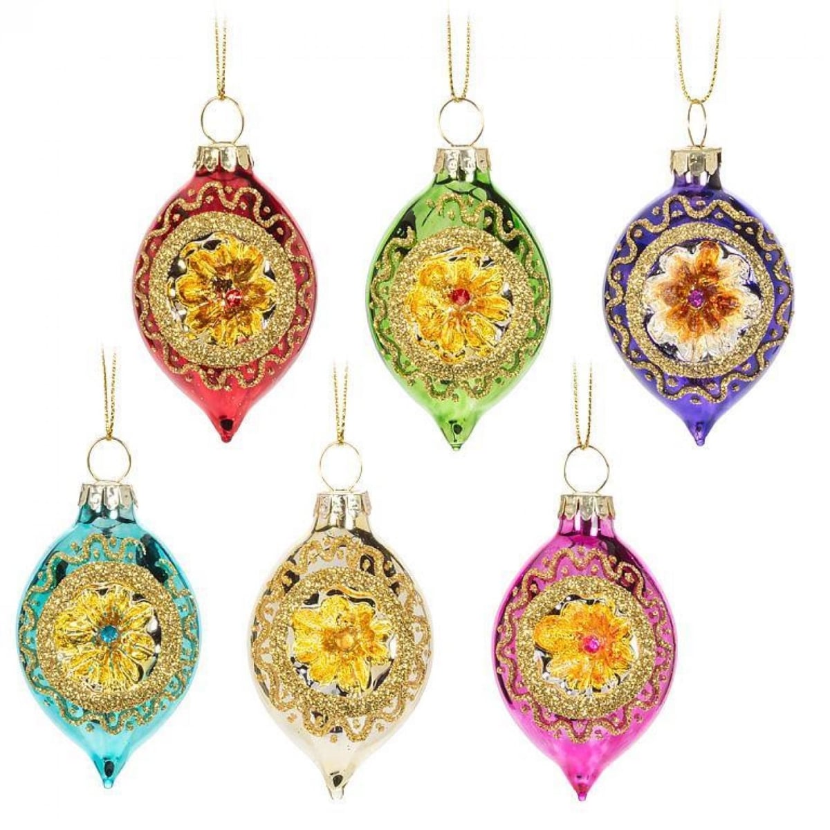 AB-18-WHIMSY-REFLECT_Q01 Set Of 6 Assorted Colors Reflector Drop Ornament