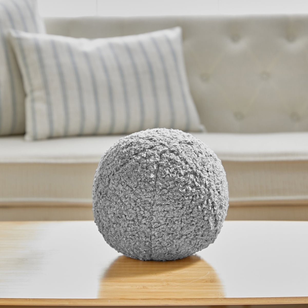 HU-CGBL14EGLGOP 14 Inch Light Gray Boucle Ball Shape With Polyester Insert Pillow