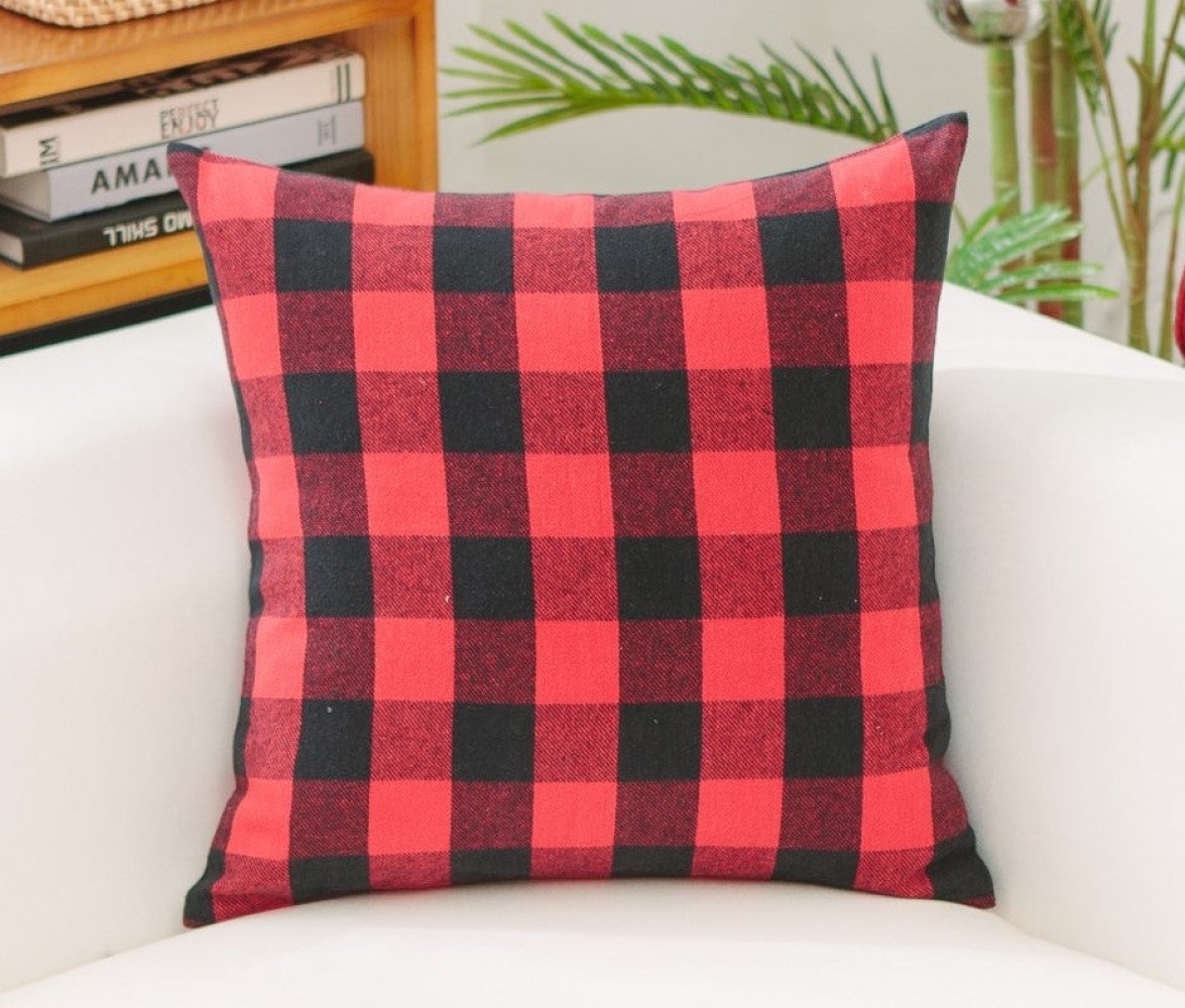 HU-BC1818NTBROP Black And Red Buffalo Checks With Polyester Insert Pillow