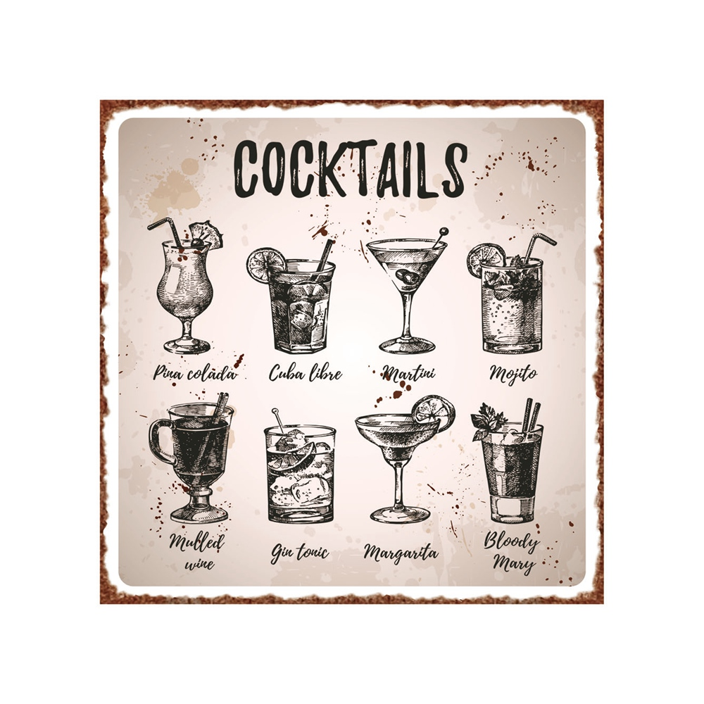 IV-W19-GT242 Cocktail Vintage Metal Wall Decor