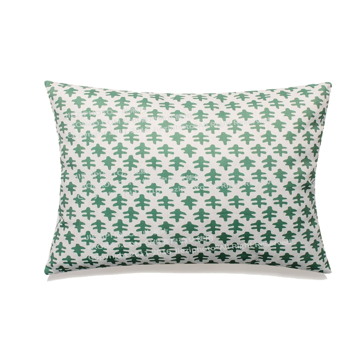 HU-MP1420ICOLGROF Green Oak Leaves On White Lumbar With Feather Down Insert Pillow