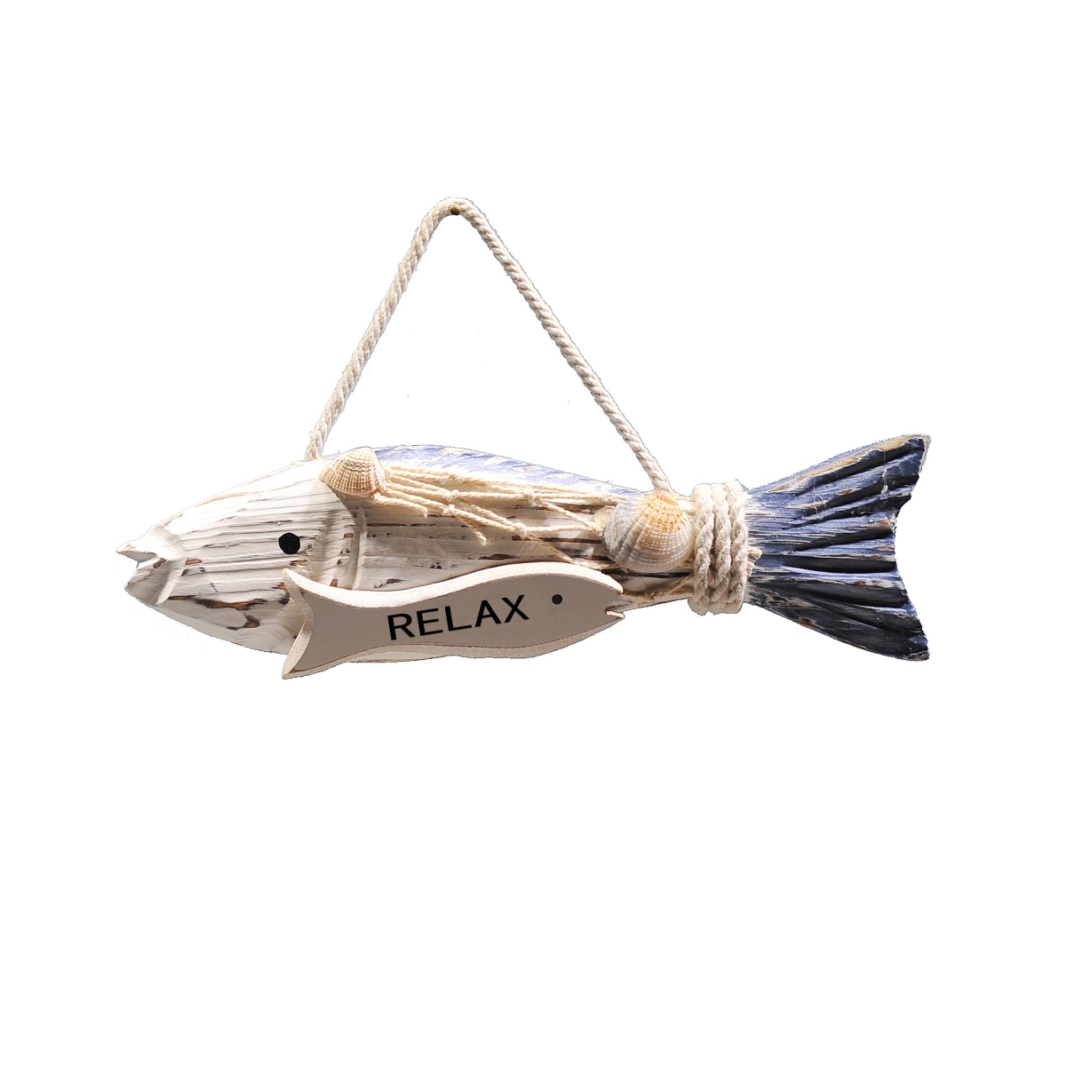 HU-DCMRE0FISH39B Hanging Wooden Fish With A Relax Fish Decoration