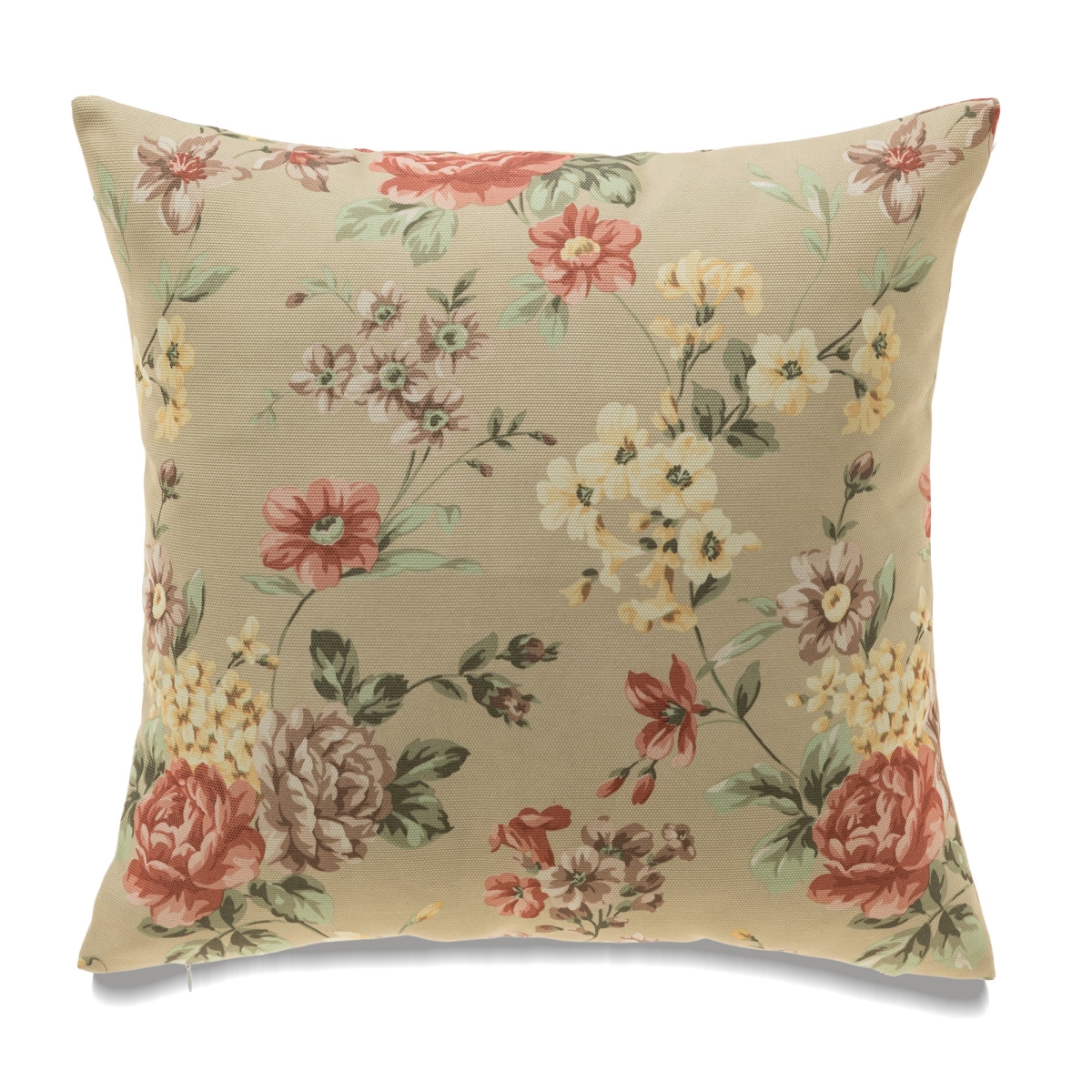 HU-FL1818JT34OF Assorted Flowers On Beige With Feather Insert Pillow