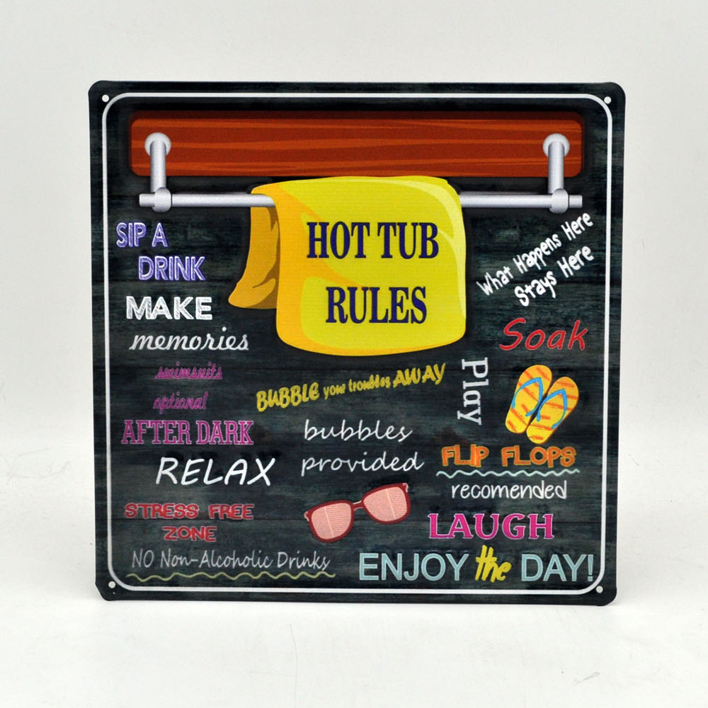 IV-W19-GT256 Hot Tub Rules Metal Wall Decor