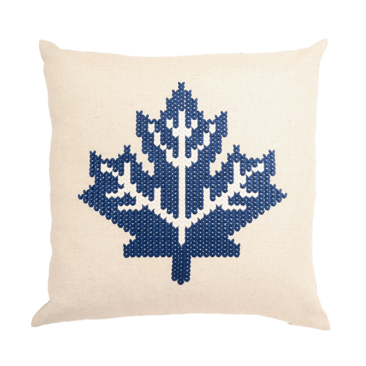 HU-OC1818JS03OP Navy Blue And White Embroidered Maple Leaf With Polyester Insert Pillow