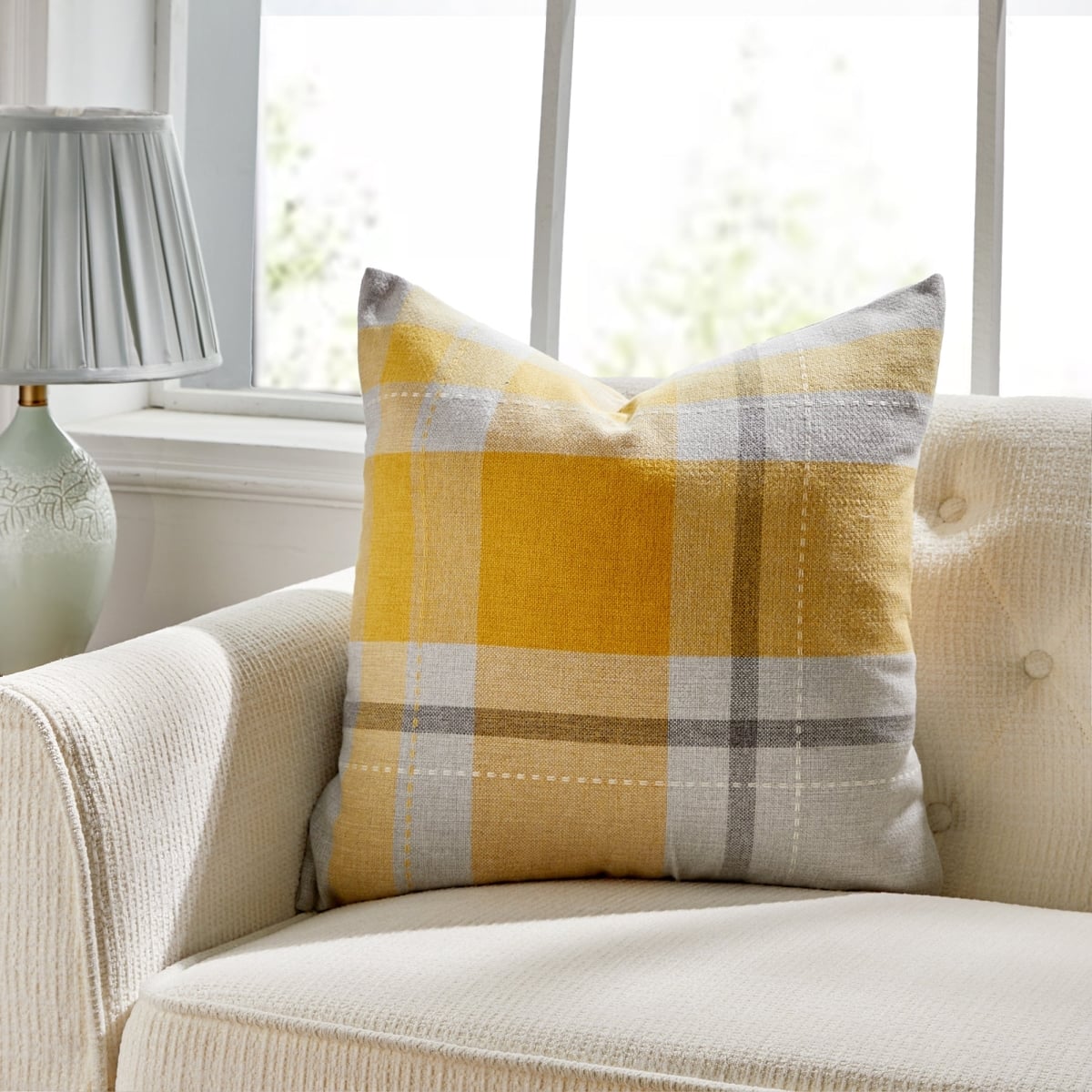 HU-MH2222HYYWOP Manhattan Yellow And Gray Check With Polyester Insert Pillow