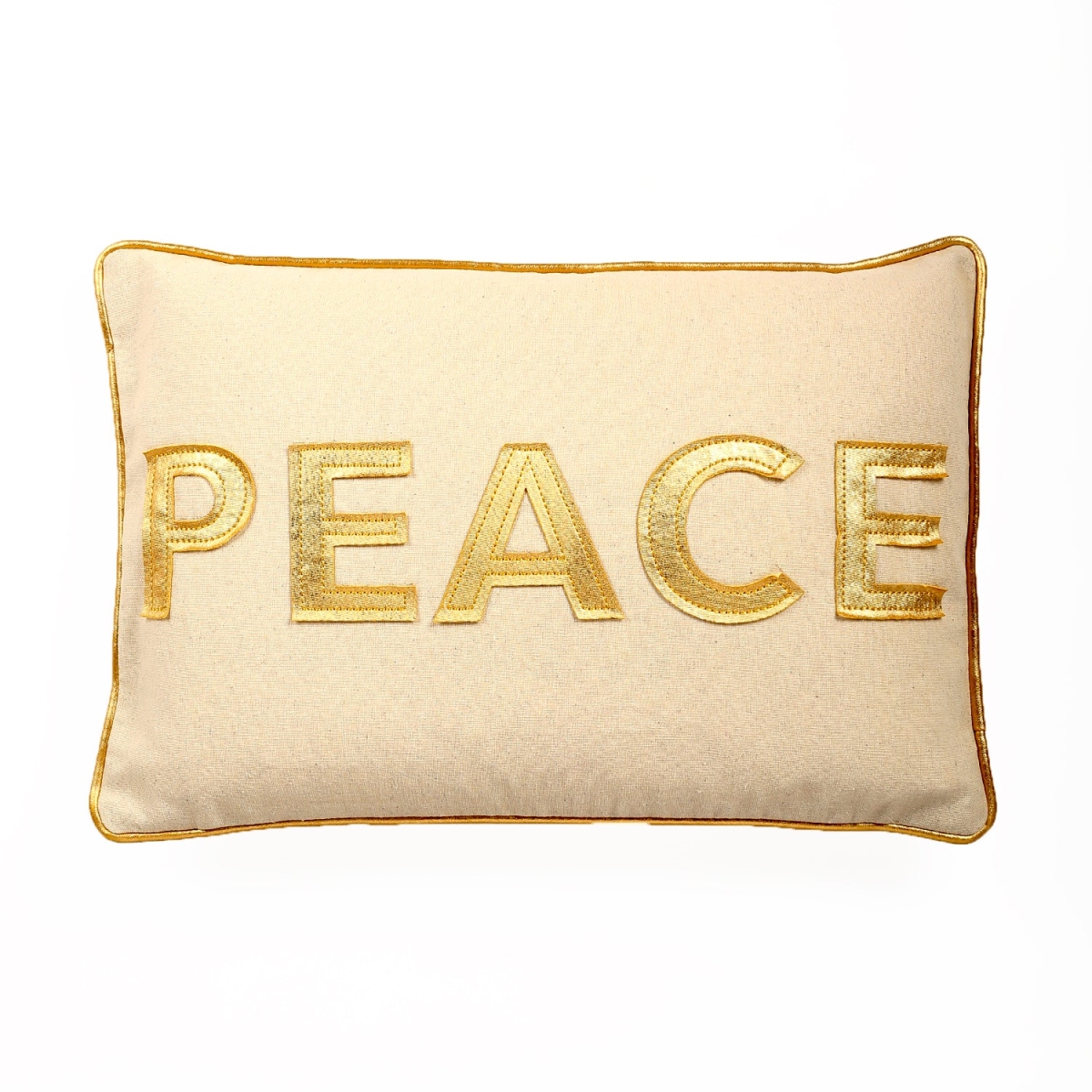 HU-HS1218PEG1XX Gold With Peace Text Applique Pillow Cover