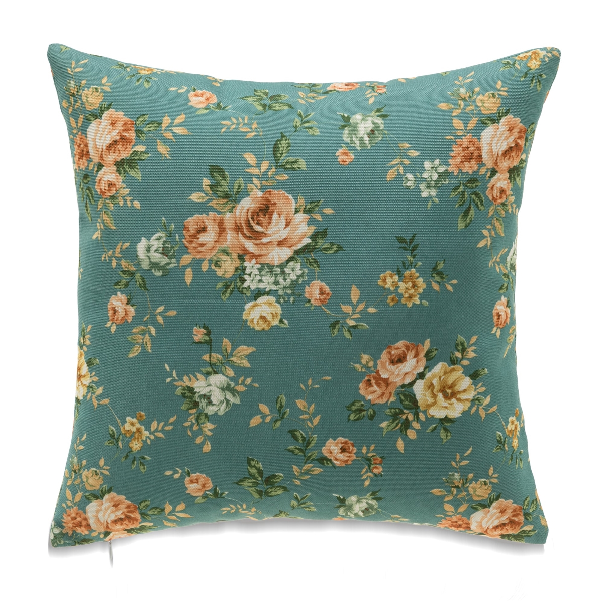 HU-FL1818JT11OF Roses On Blue With Feather Insert Pillow