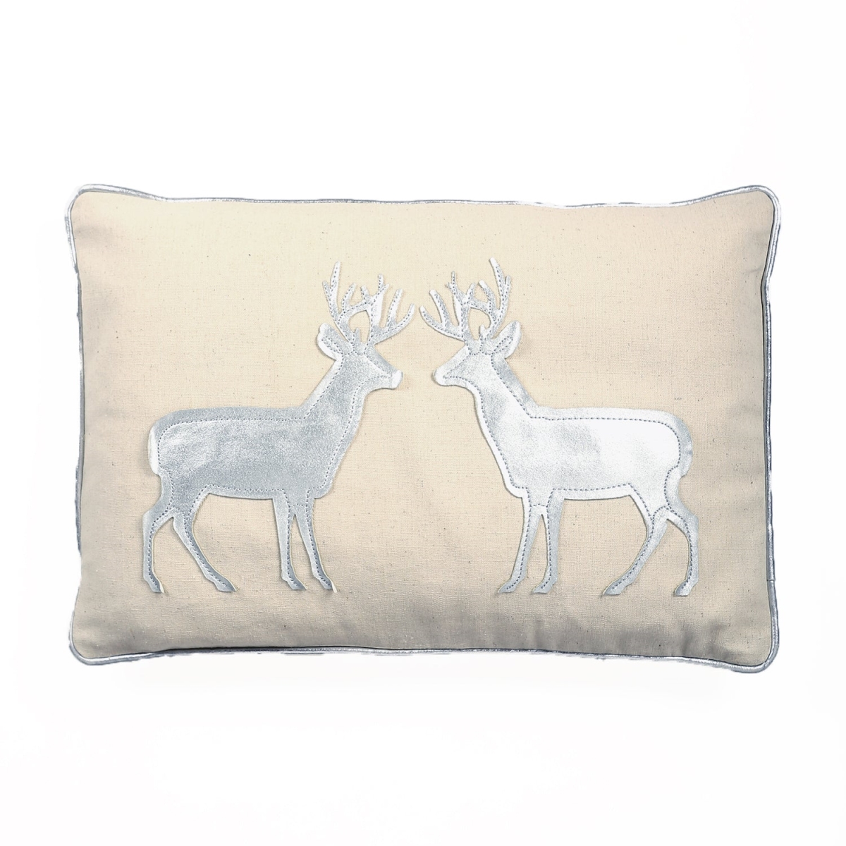 HU-HS1218DRS1XX Silver With Two Reindeers Applique Pillow Cover