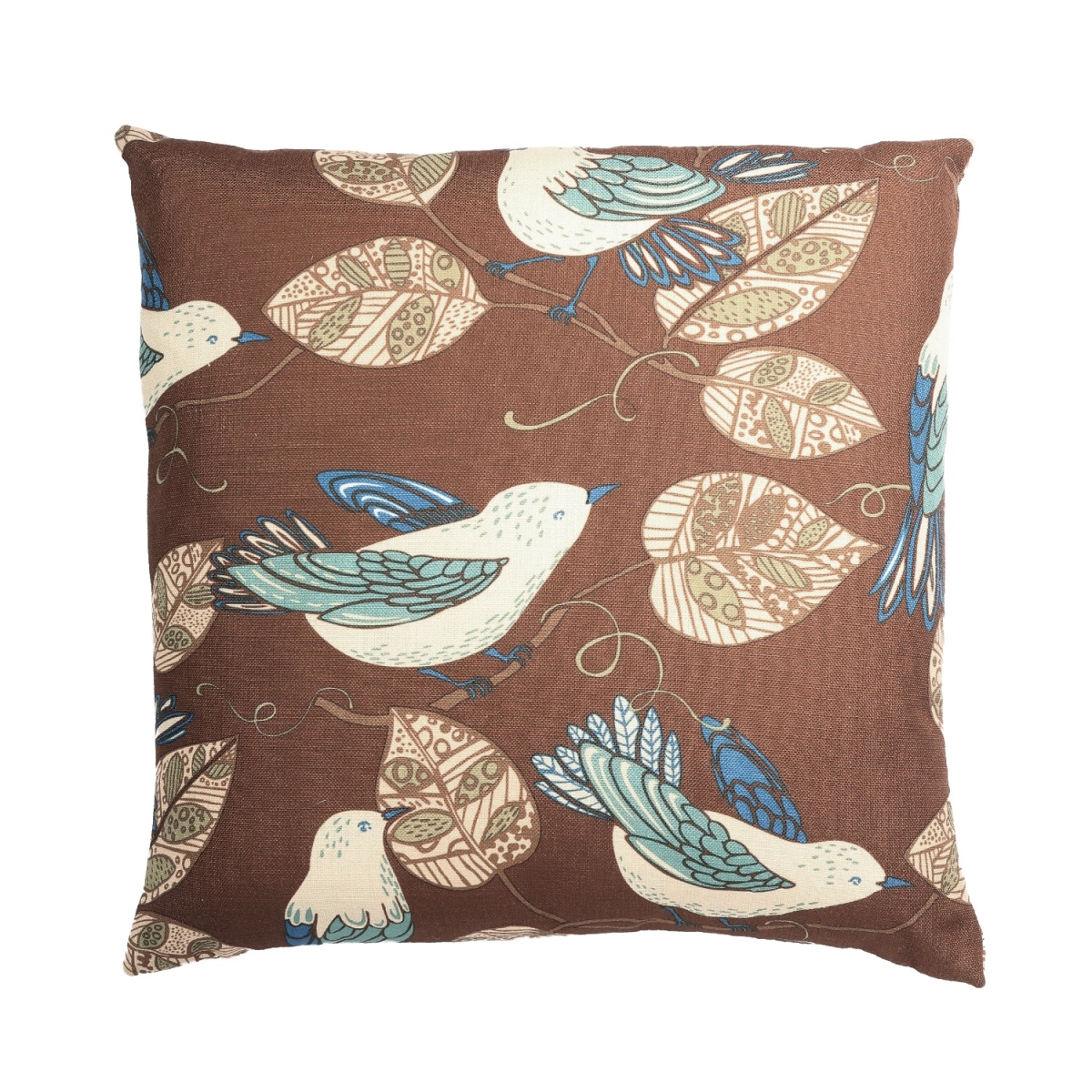 HU-BL2020TW01OP Birds And Leaves Pattern On Medium Brown With Polyester Insert Pillow