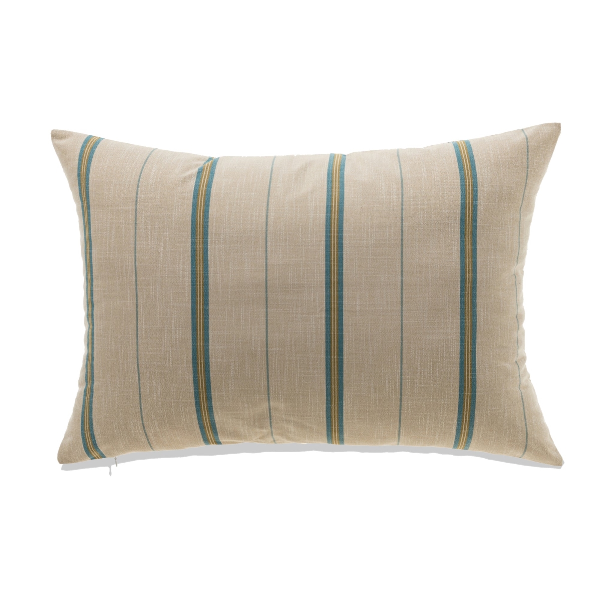 French Stripe Pillow Cover - Blue on Beige - 14x22 inches - Lightweight Design