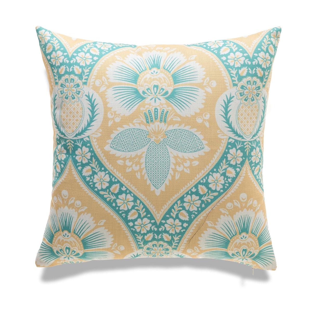 HU-FL2020TW02OP Blue Floral Patterns On Yellow With Polyester Insert Pillow