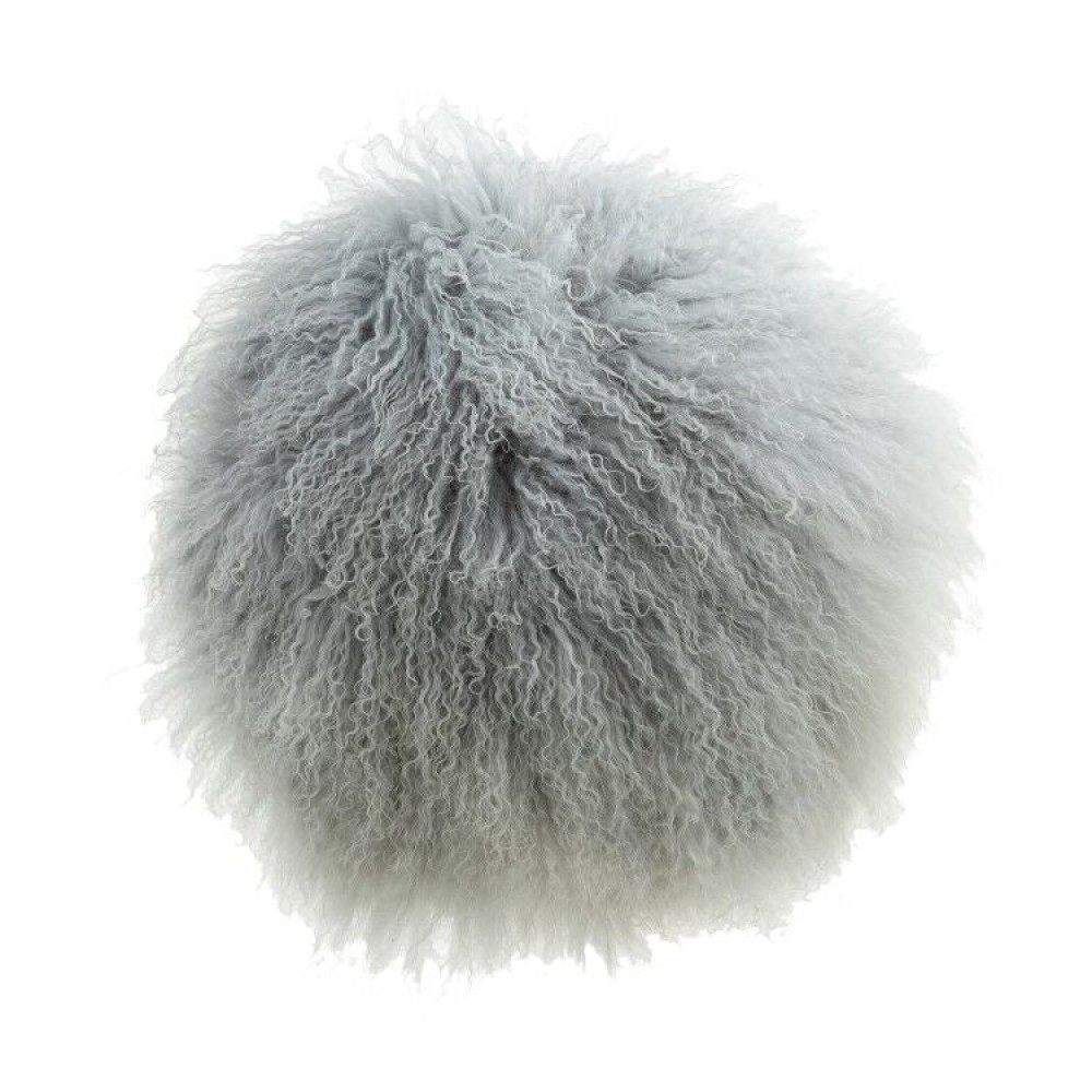 HU-MUDM16JYLGOP Light Gray Round Mongolian Lamb Fur With 100% Polyester Insert Pillow