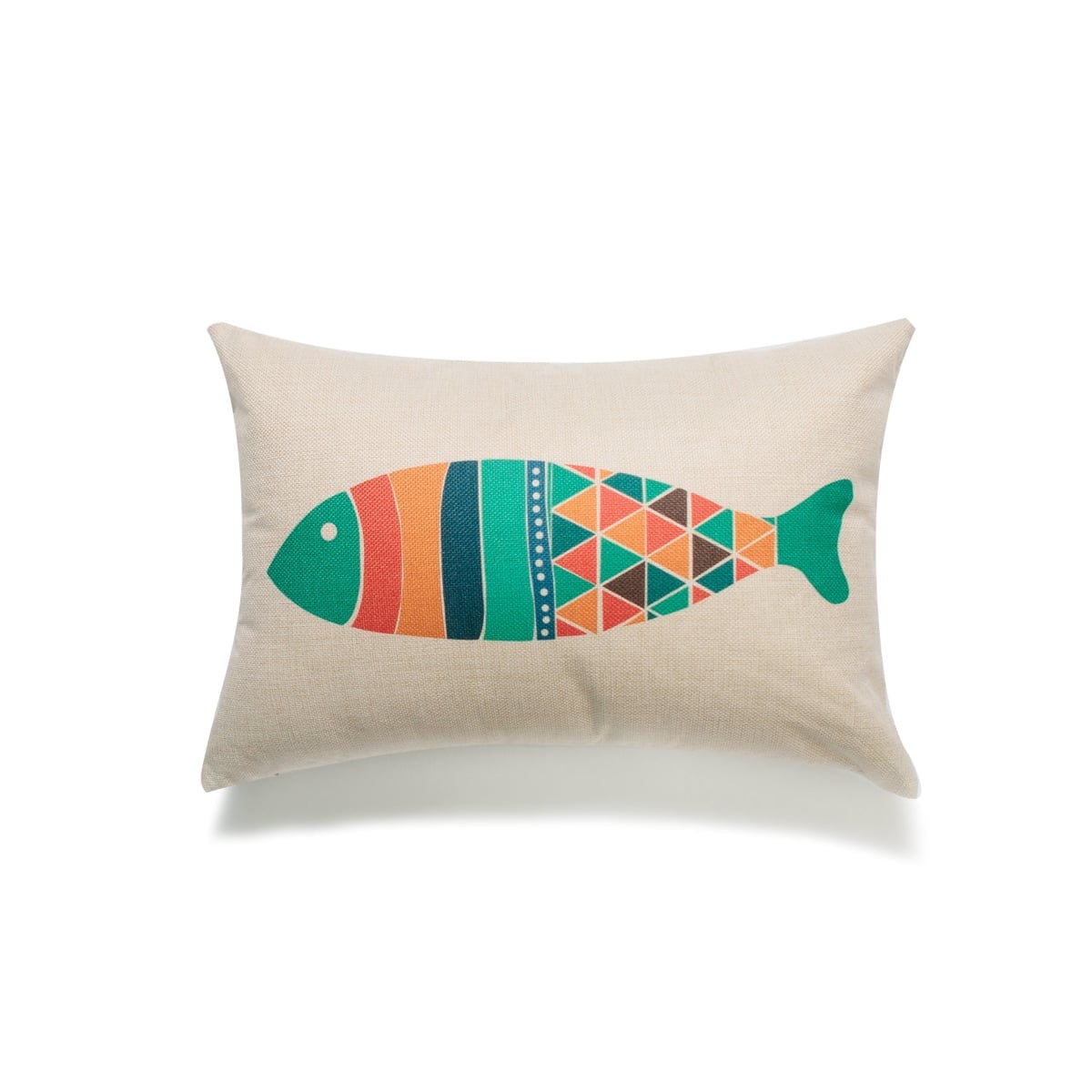 HU-SU1218IC04OP Green And Orange Fish On Ivory With Polyester Insert Pillow