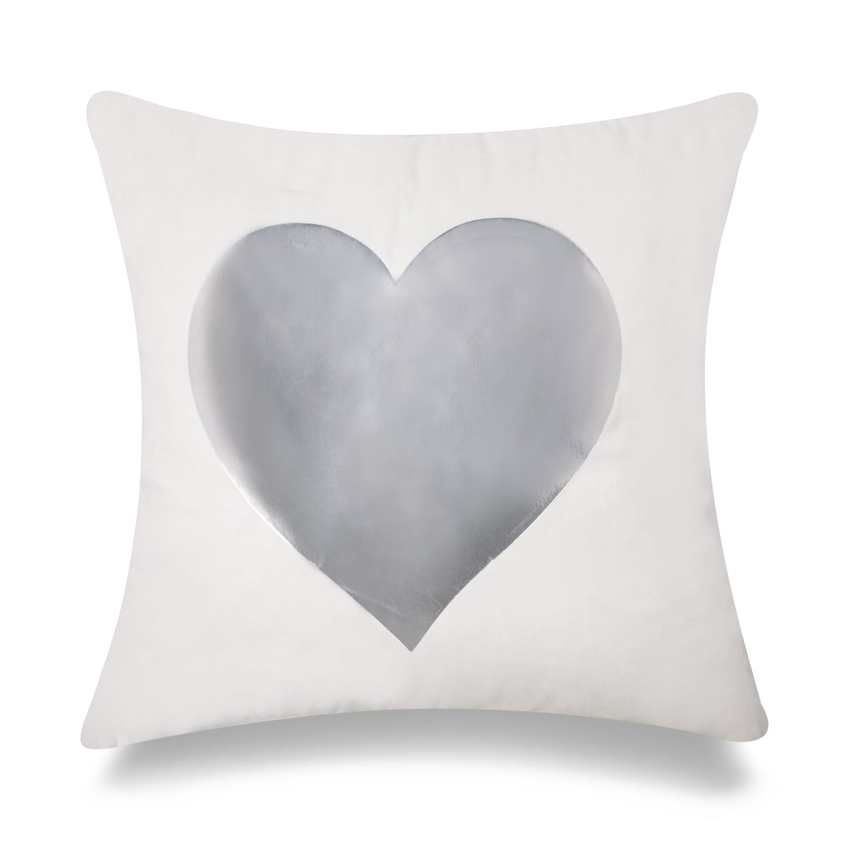 HU-GS1818KJTLOSHOP Silver Foil Heart On White With Polyester Insert Pillow