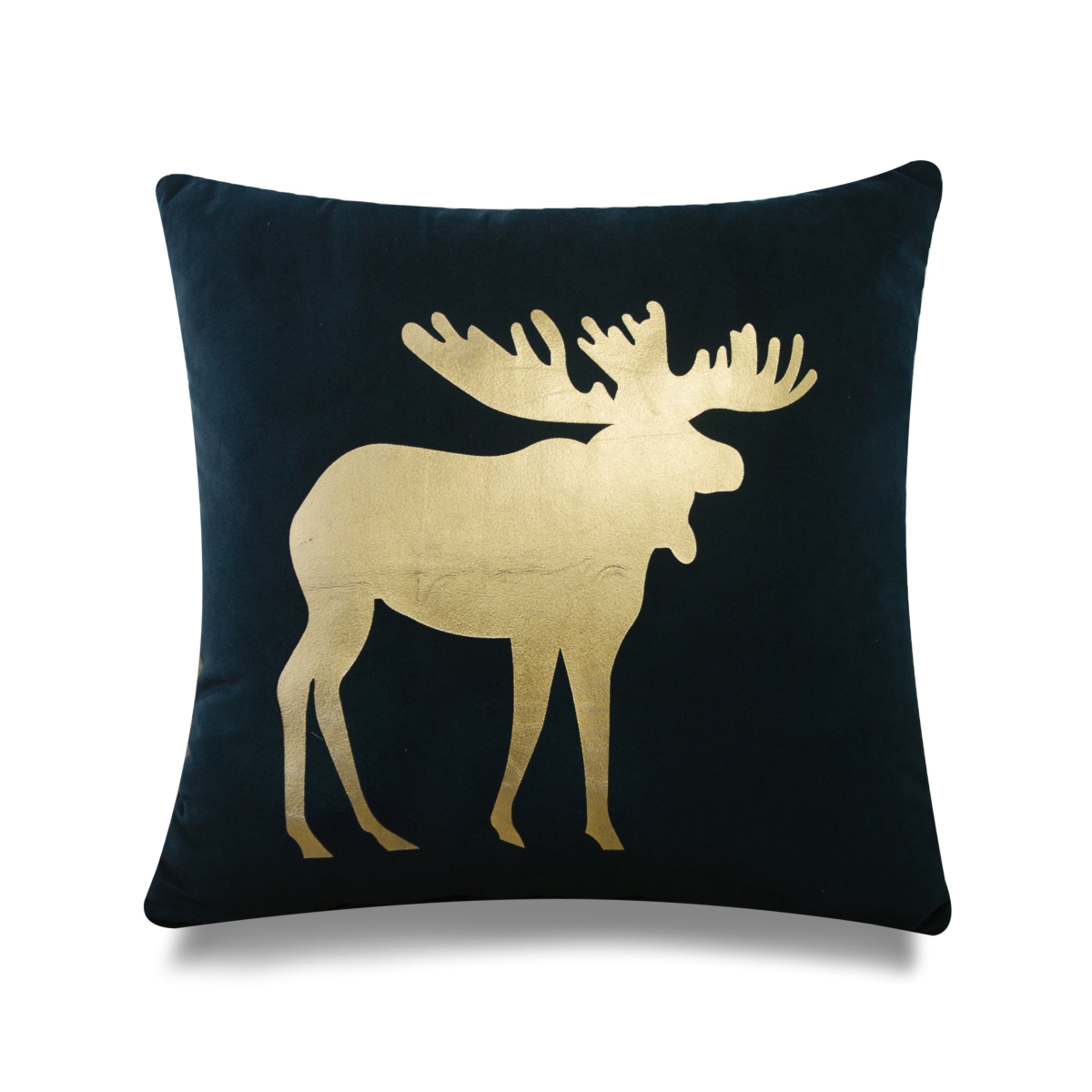 HU-GS1818KSMSG1OP Gold Foil Moose On Bottle Green Background With Polyester Insert Pillow