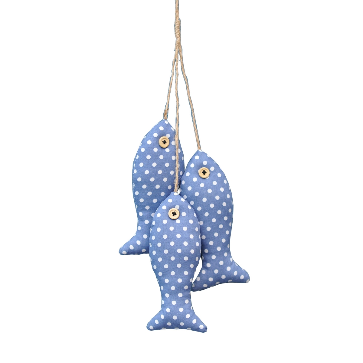 HU-DCMRE0FISH12F Set Of 3 Blue And White Polka Dotted Hanging Fish Decoration