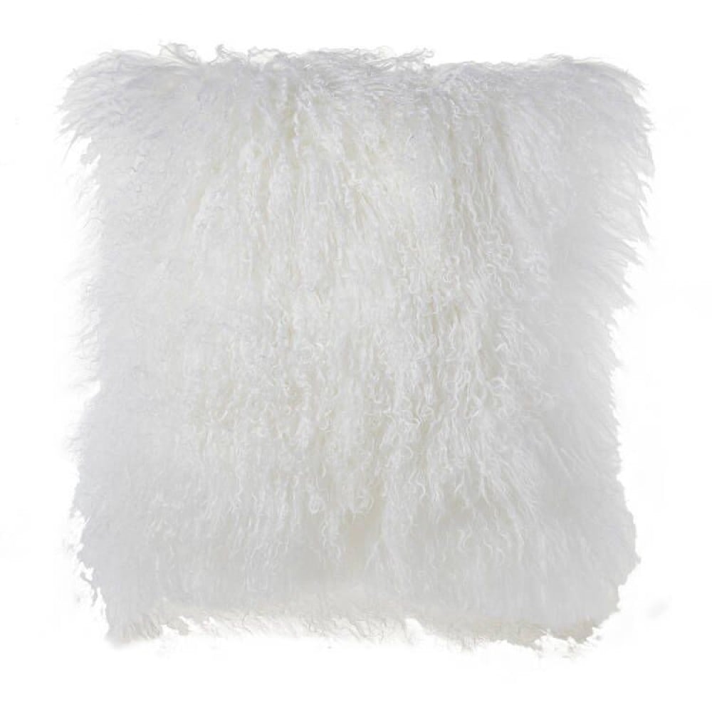 HU-MU1818JYWTOF White Mongolian Lamb Fur With Feather Down Insert Pillow