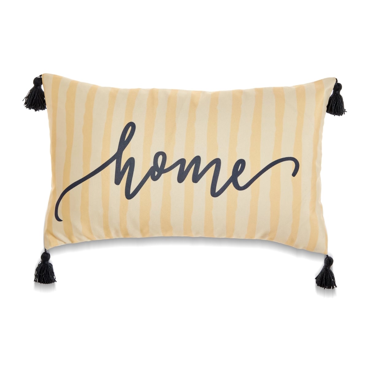 HU-MO1420HYHM01OP Yellow Stripes With Home And Black Tassels With Poly Insert Pillow
