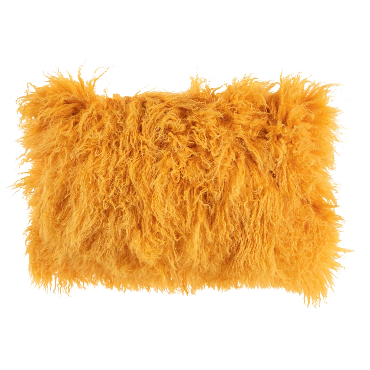 HU-MU1218YXYWOP Yellow Mongolian Lamb Fur Lumbar With Polyester Insert Pillow