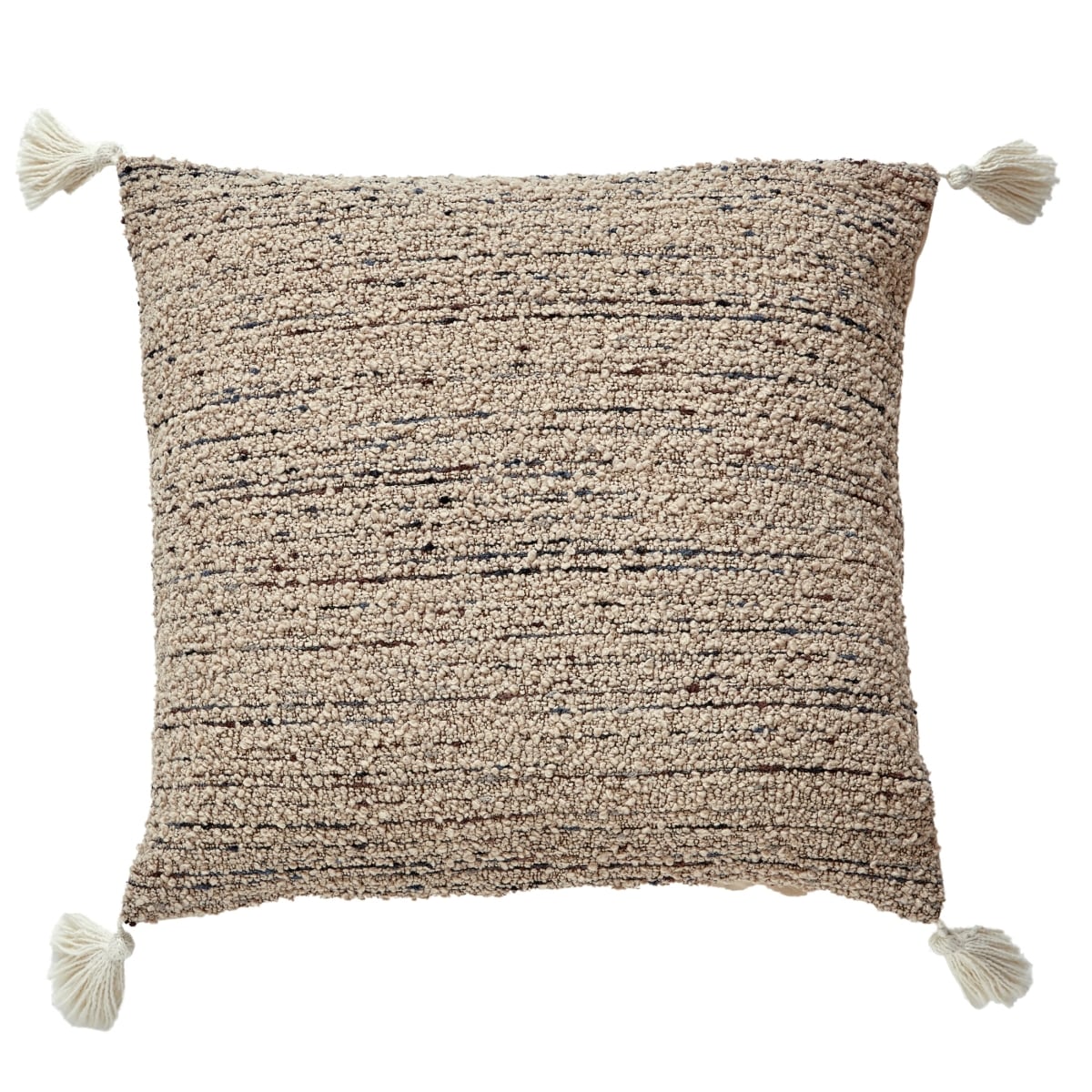 HU-CG1818EGTSBGOP Beige Boucle Fabric With Tassels And Polyester Insert Pillow