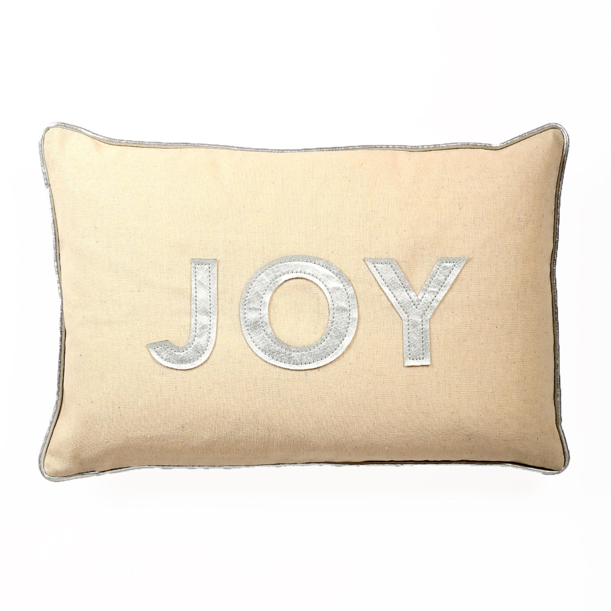 HU-HS1218JYS1OP Silver With Joy Text Applique And Polyester Insert Pillow