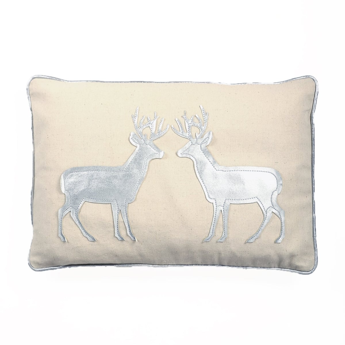 HU-HS1218DRS1OF Silver With Two Reindeers Applique And Feather Down Insert Pillow