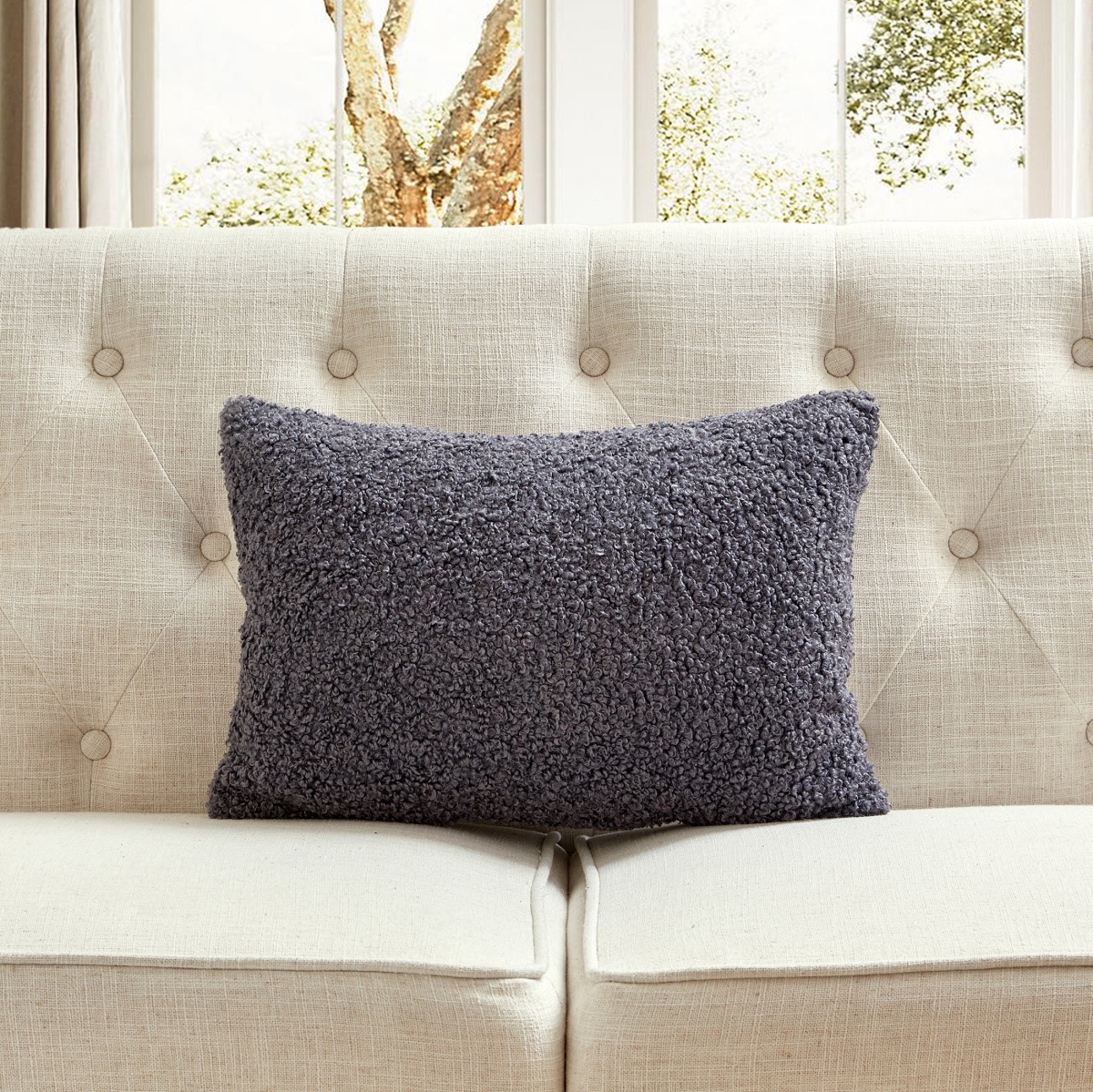 HU-CG1420EGGYOP Gray Boucle With Polyester Insert Pillow