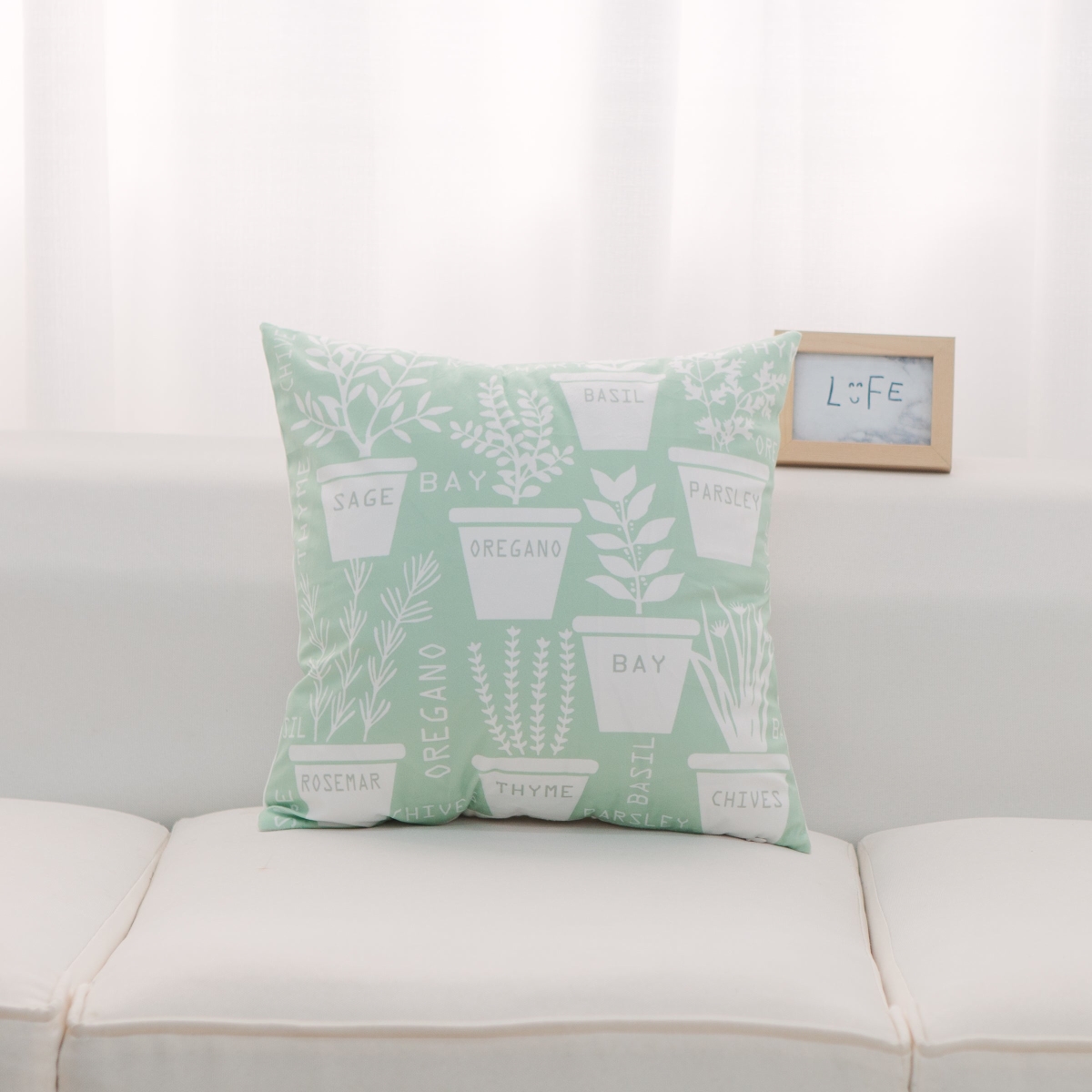 HU-HB1818KSGROP Light Green With White Herb Pots And Polyester Insert Pillow