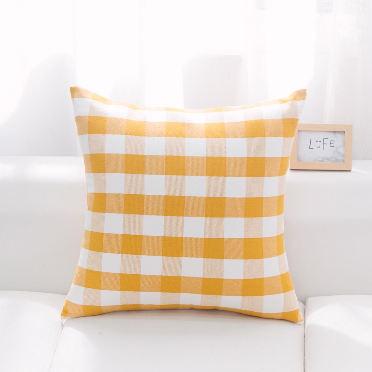 HU-BC2222NTYWOP Yellow And White Buffalo Checked With Polyester Insert Pillow