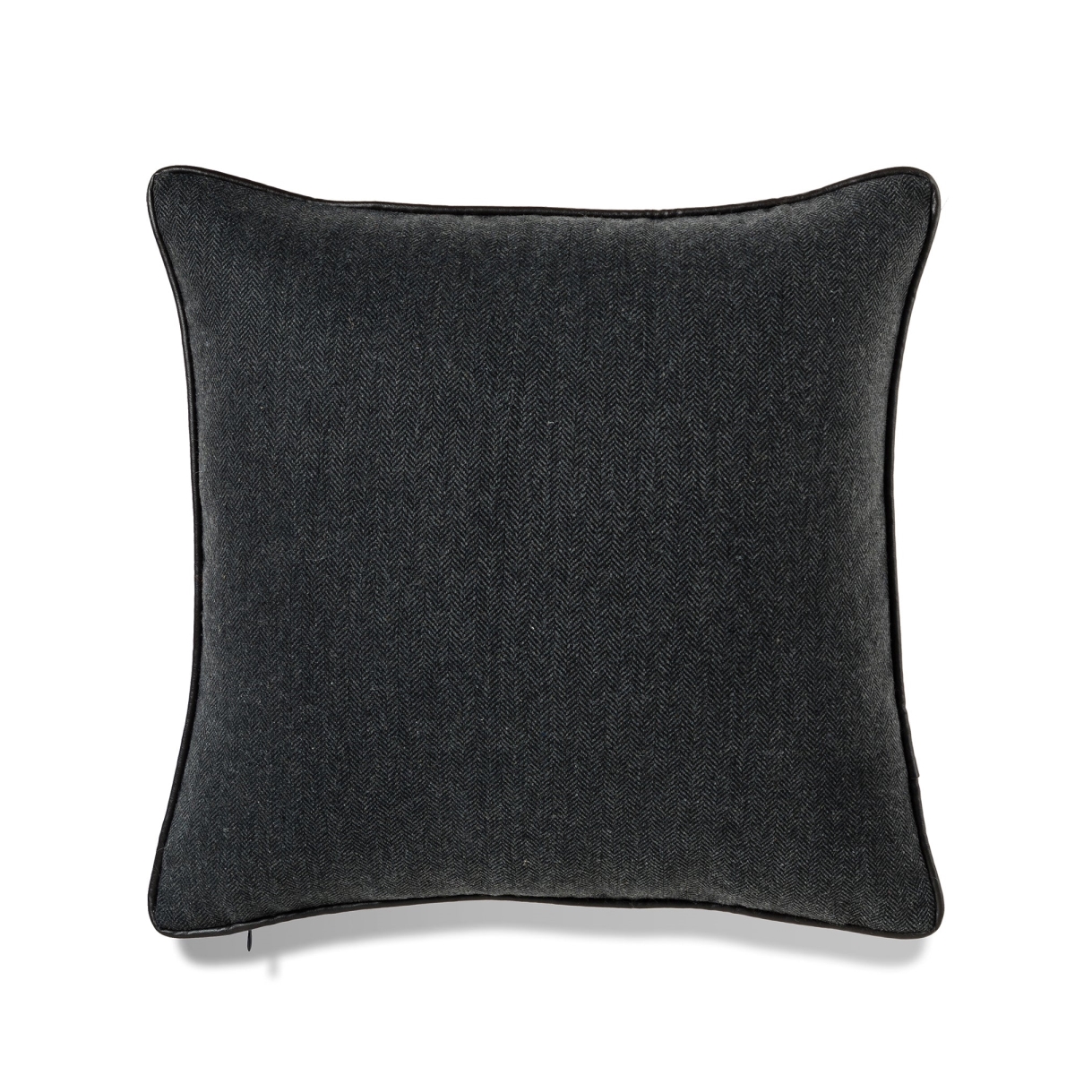 Dark Gray Herringbone Texture With Pu Pipingwith Polyester Insert Pillow