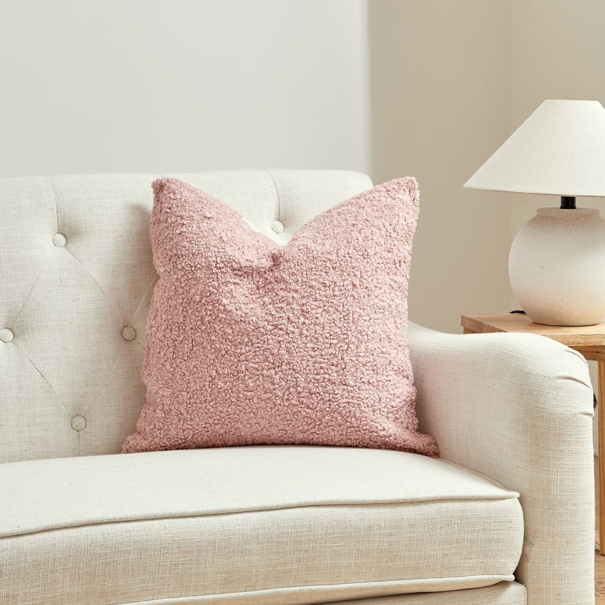 HU-CG2020EGPKOF Square Pink Boucle With Featherdown Insert Pillow