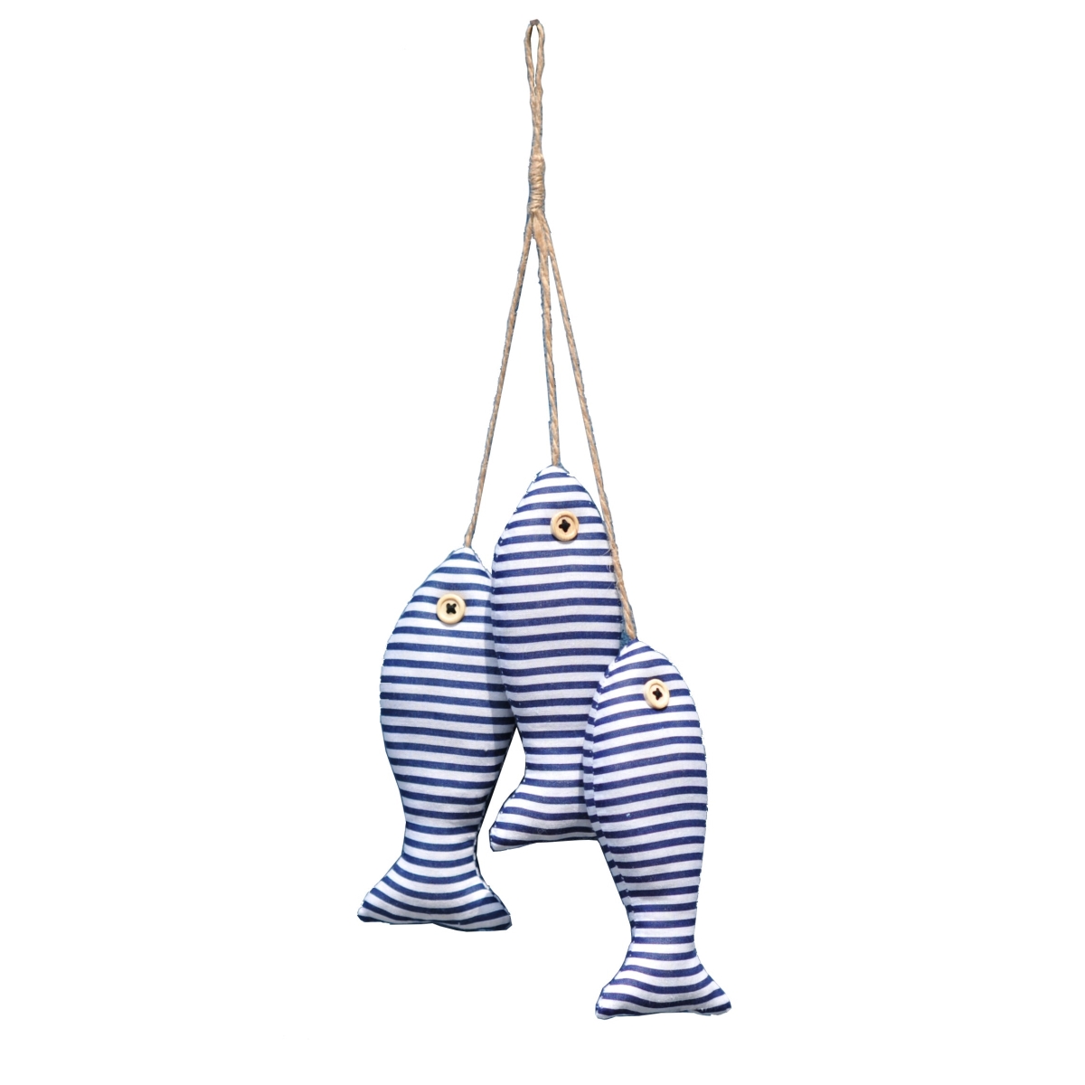 HU-DCMRE0FISH12E Set Of 3 Navy Blue And White Striped Hanging Fish Decoration