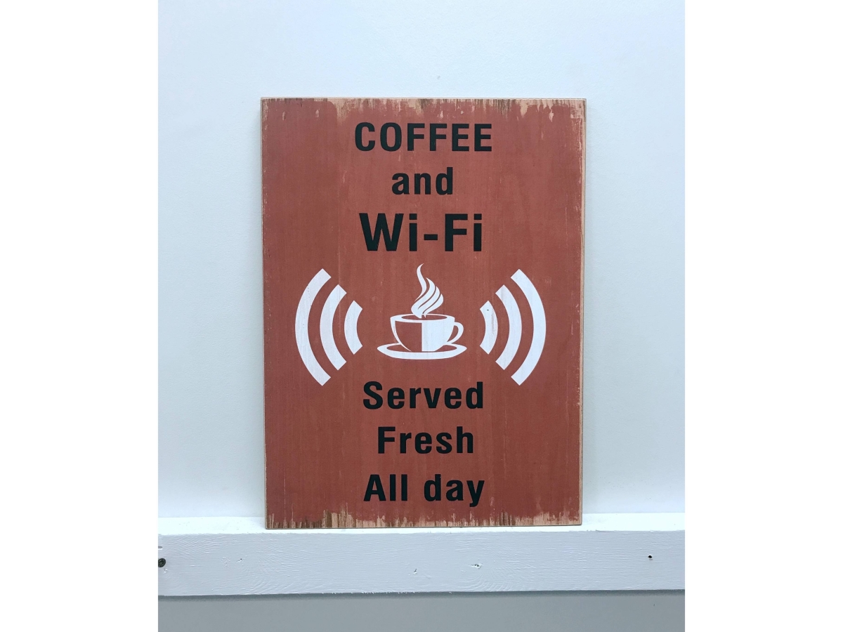 IV-S16-G164 Coffee & Wifi Wooden Sign Wall Decor
