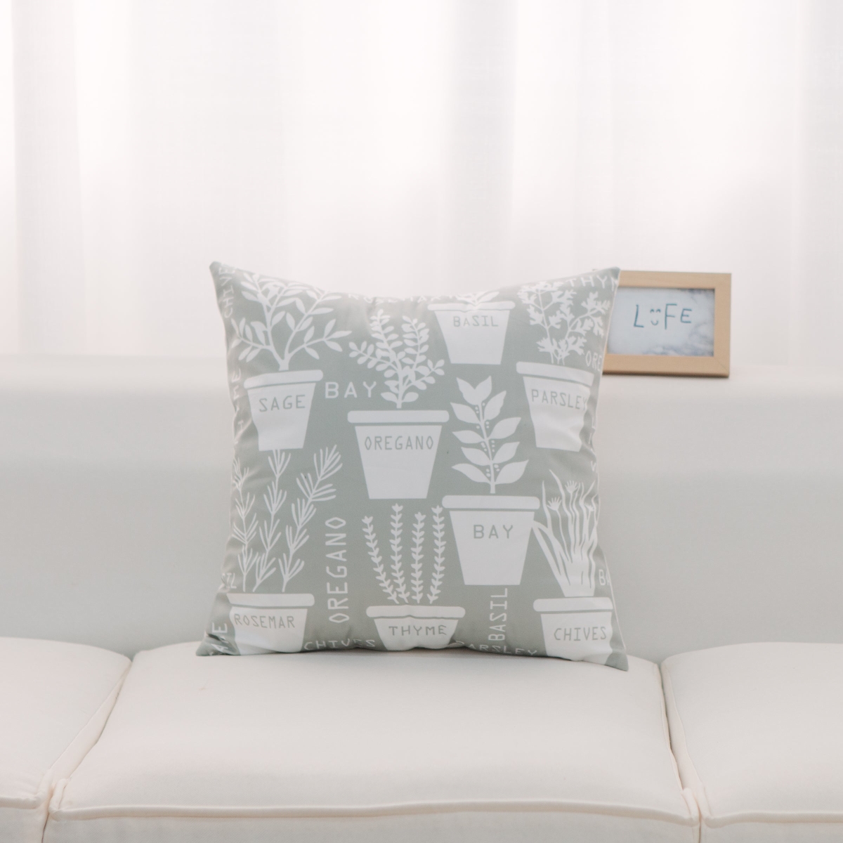 HU-HB1818KSLGOP Light Gray With White Herb Pots And Polyester Insert Pillow