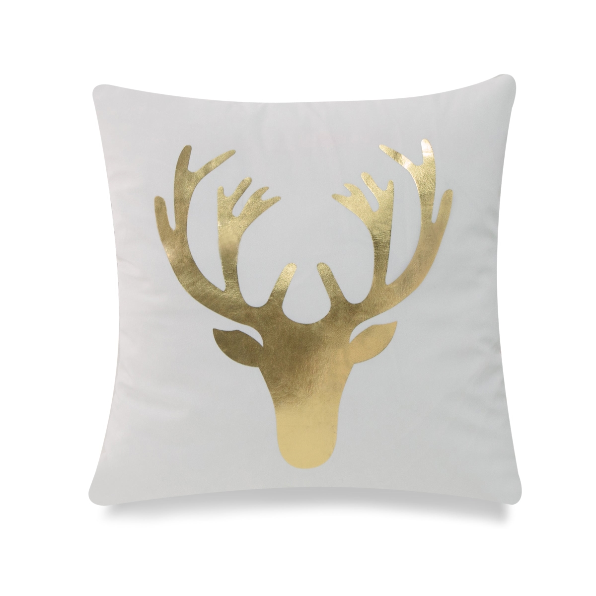 HU-GS1818KSMHG1OP Gold Foil Reindeer Head On White With Polyester Insert Pillow