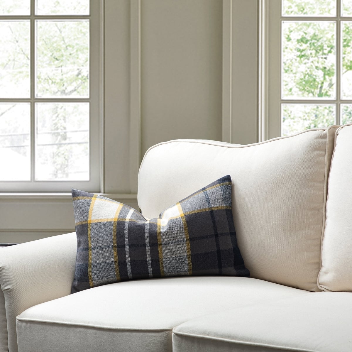 HU-MH1220EGGYXX Lumbar Gray With Yellow Check Pattern Pillow Cover
