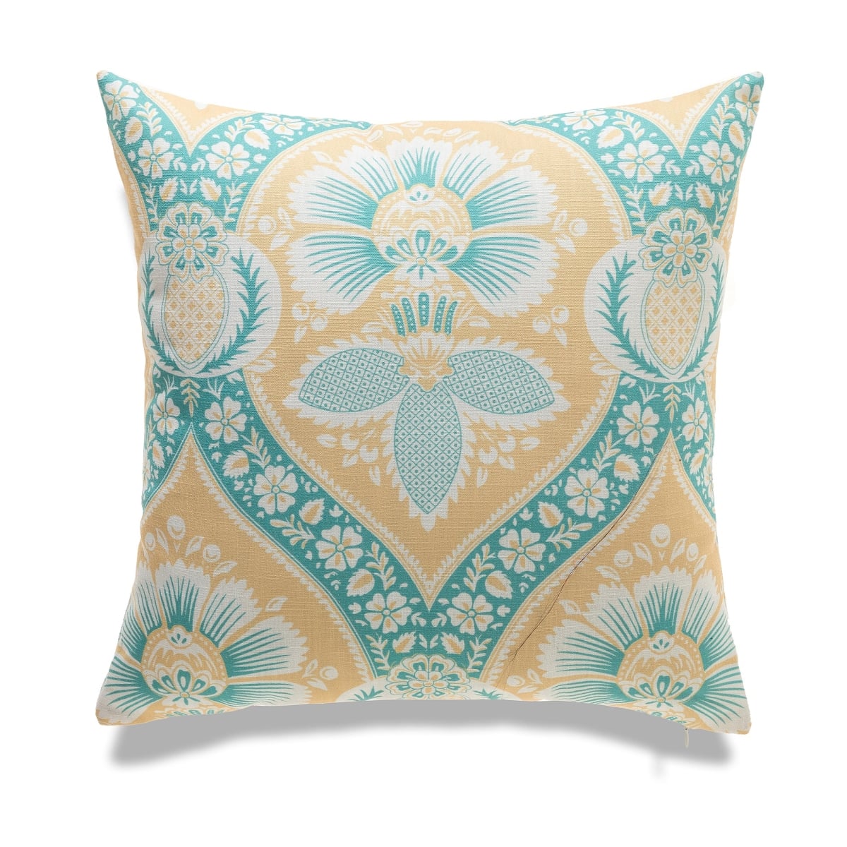 HU-FL2020TW02OF Blue Floral Patterns On Yellow With Feather Down Insert Pillow