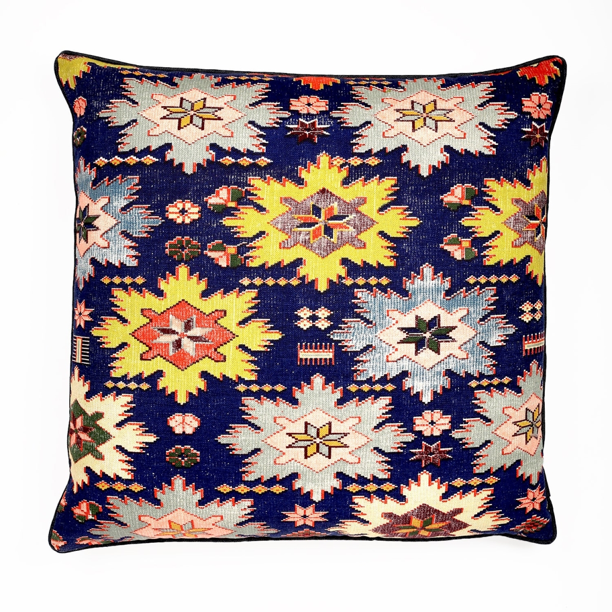 HU-MI2424TW31OP Colorful Patterns On Blue With Polyester Insert Throw Pillow