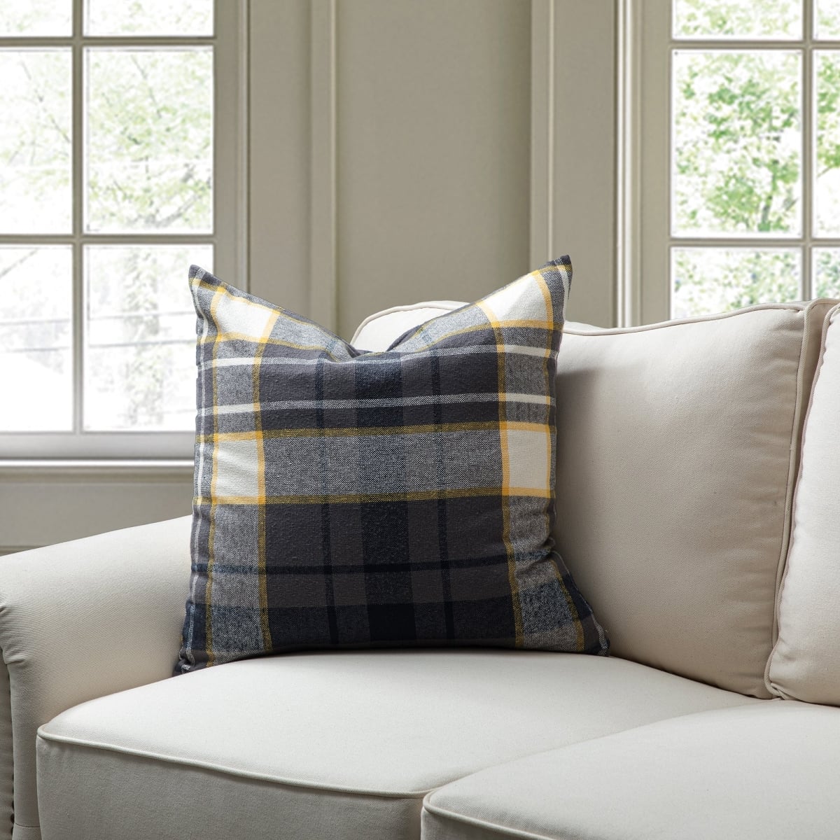 HU-MH2020EGGYXX Gray With Yellow Check Pattern Pillow Cover