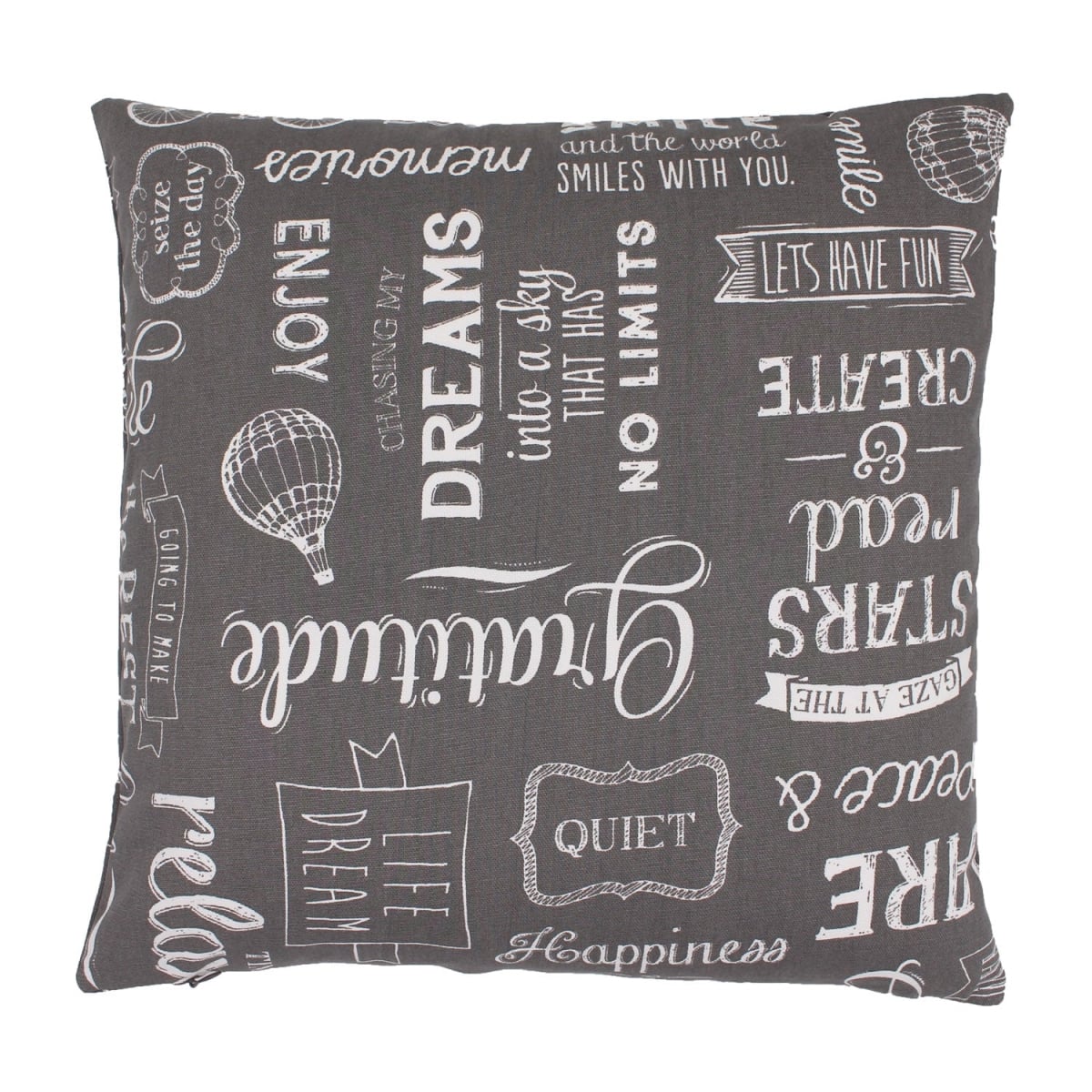 HU-LV1818JS04OF White Words About Life On Gray With Feather Down Insert Pillow