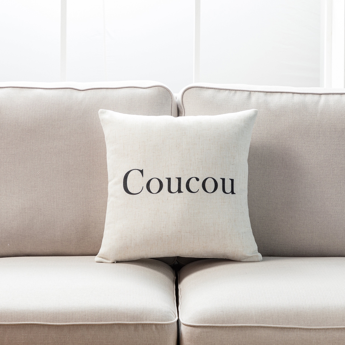 HU-LV1818JTCOCOF Coucou Text On White With Feather Down Insert Pillow