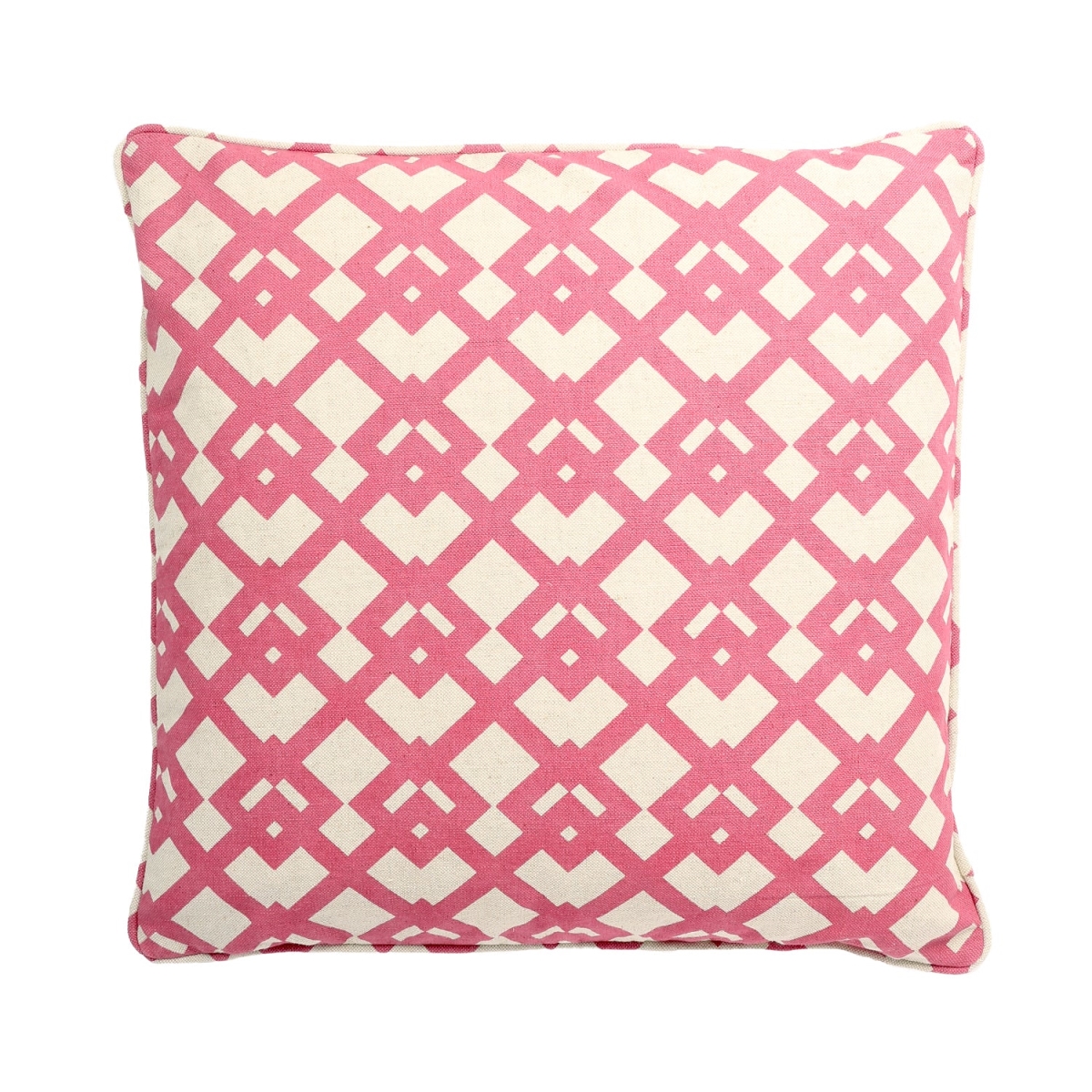 HU-LA1818LWH7OP White With Pink Diamond Patterns And Polyester Insert Pillow
