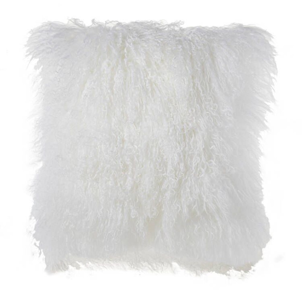 HU-MU1818JYWTOP White Mongolian Lamb Fur With Polyester Insert Pillow