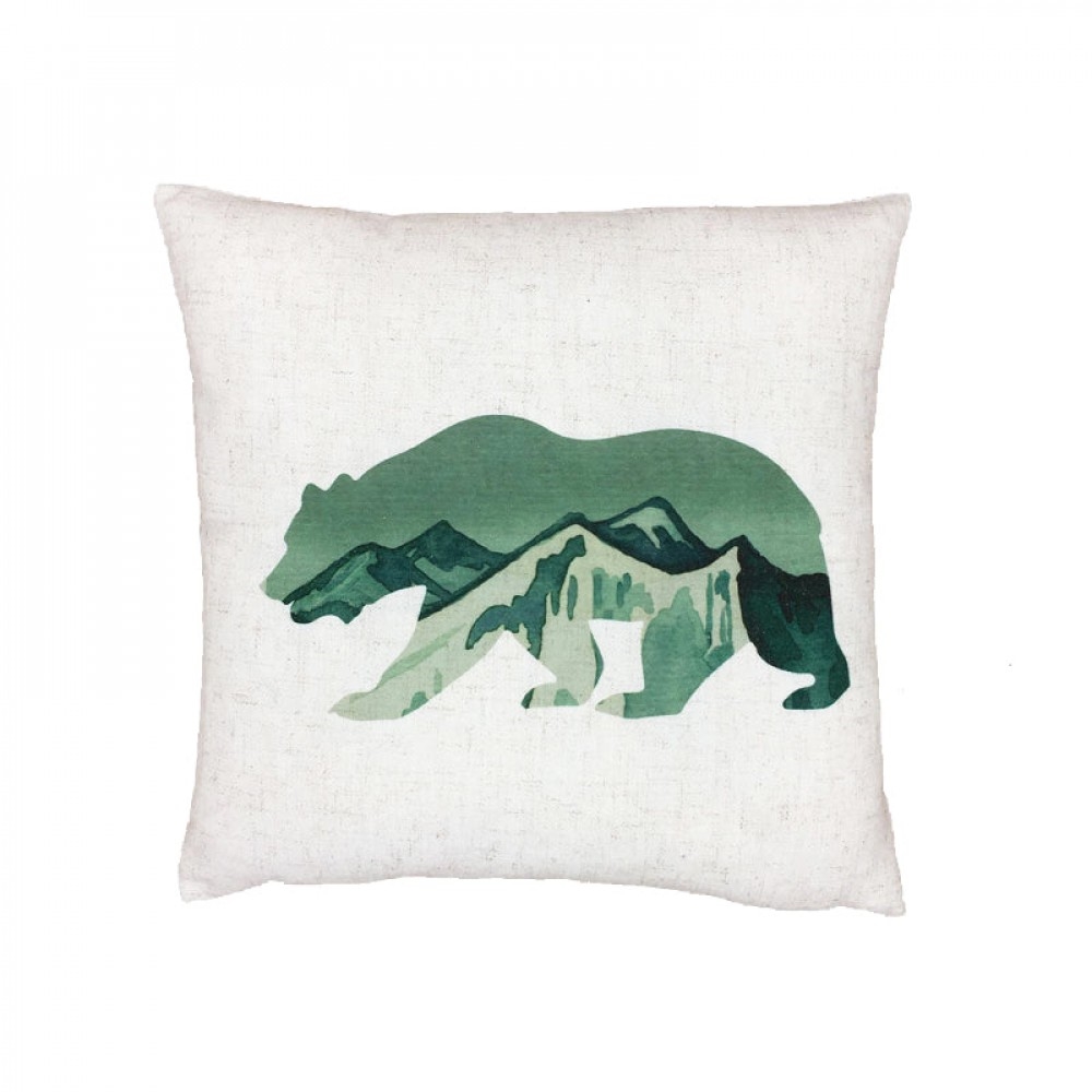 HU-RM1818IC02OF Bear With Mountains Image With Feather Down Insert Pillow