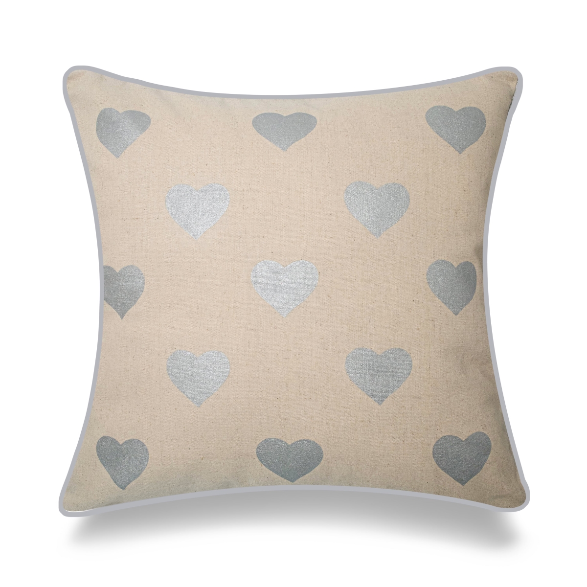 HU-LO1818JSH4XX Small Silver Hearts On Beige Throw Pillow Cover