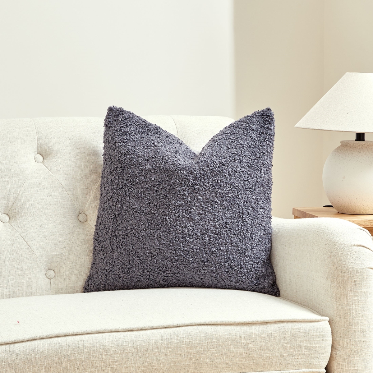HU-CG2020EGGYOF Square Gray Boucle With Featherdown Insert Pillow